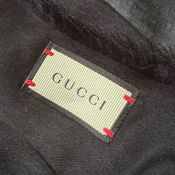 GUCCI Black Modal Silk Scarf with Logo Design - Picture 6 of 12